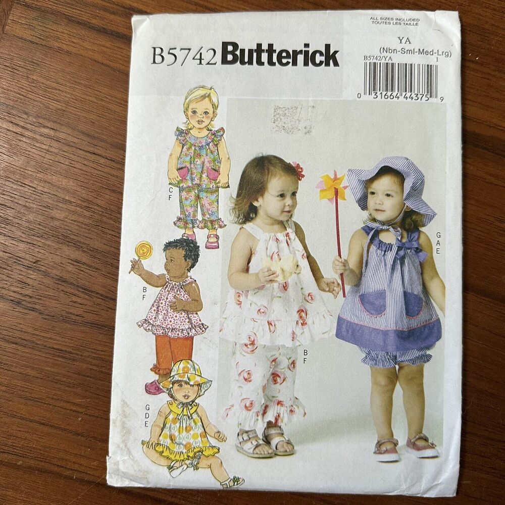 UNCUT 2012 Butterick Pattern B5742 Infants' Top Bloomers Pants Hat Sz YA Nbn-Lrg